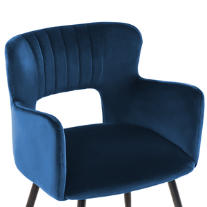 Set di 2 sedie da pranzo velluto blu marino braccioli schienale intagliato gambe in metallo moderna industriale