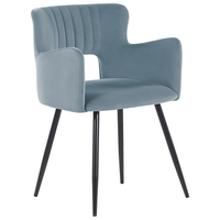 Set di 2 sedie da pranzo velluto azzurro braccioli schienale intagliato gambe in metallo moderna industriale