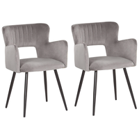 Set di 2 sedie da pranzo velluto grigio braccioli schienale intagliato gambe in metallo moderna industriale