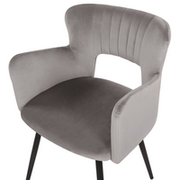 Set di 2 sedie da pranzo velluto grigio braccioli schienale intagliato gambe in metallo moderna industriale