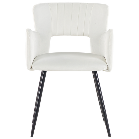 Set di 2 sedie da pranzo velluto crema braccioli schienale intagliato gambe in metallo moderna industriale