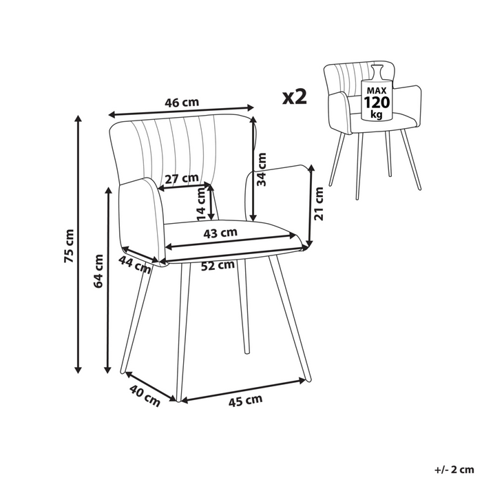Set di 2 sedie da pranzo velluto crema braccioli schienale intagliato gambe in metallo moderna industriale