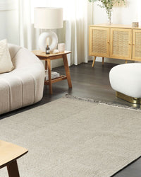 Tappeto grigio lana cotone 140 x 200 cm intrecciato a mano rettangolare con frange