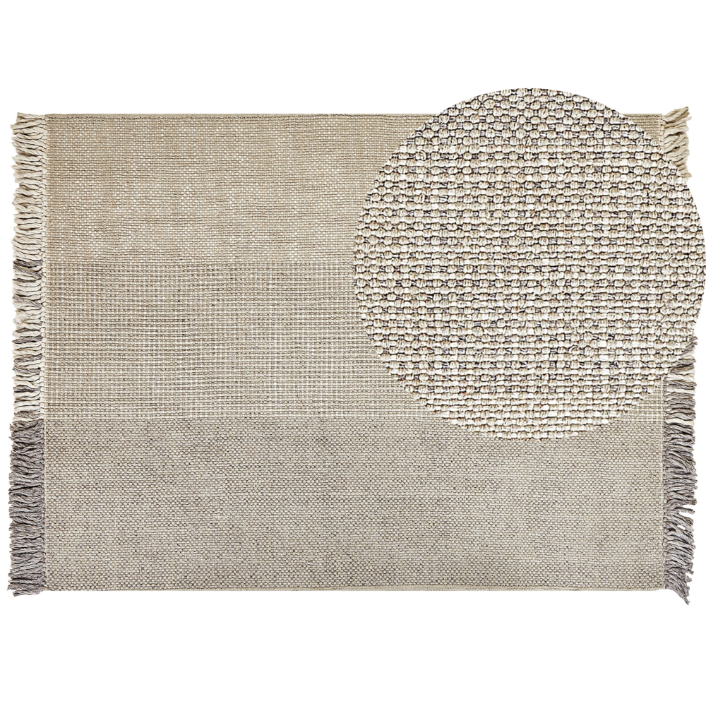 Tappeto grigio lana cotone 160 x 230 cm intrecciato a mano rettangolare con frange