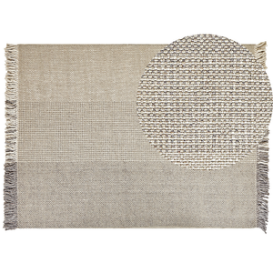 Tappeto grigio lana cotone 160 x 230 cm intrecciato a mano rettangolare con frange