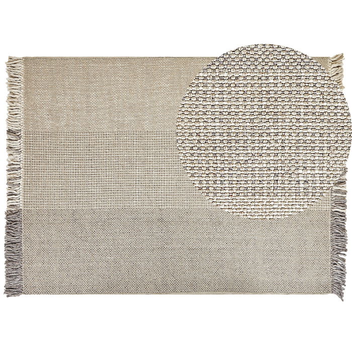 Tappeto grigio lana cotone 160 x 230 cm intrecciato a mano rettangolare con frange