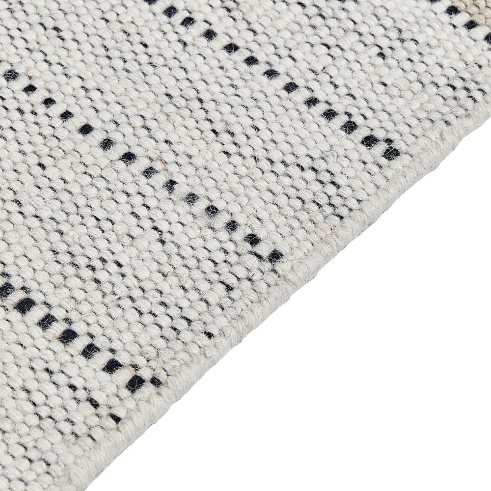 Tappeto beige e nero lana cotone 160 x 230 cm rettangolare intrecciato a mano con frange