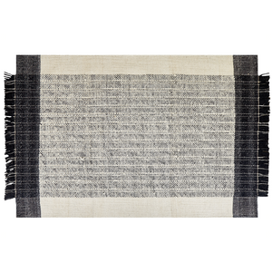 Tappeto bianco e nero lana cotone 140 x 200 cm intrecciato a mano rettangolare con frange