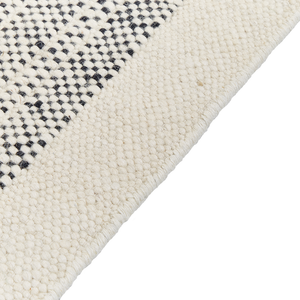 Tappeto bianco e nero lana cotone 160 x 230 cm intrecciato a mano rettangolare con frange