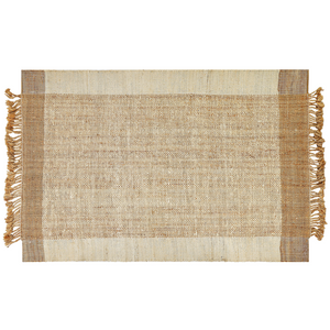 Tappeto in juta beige 200 x 300 cm con nappe motivo geometrico intrecciato a mano stile bohémien per soggiorno camera da letto