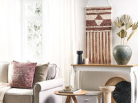 Decorazione da parete lana rossa e beige nappa fatta a mano arte da parete motivo geometrico boho per soggiorno camera da letto