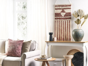 Decorazione da parete lana rossa e beige nappa fatta a mano arte da parete motivo geometrico boho per soggiorno camera da letto