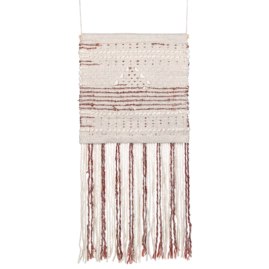 Decorazione da parete lana rossa e beige nappa fatta a mano arte da parete motivo geometrico boho per soggiorno camera da letto