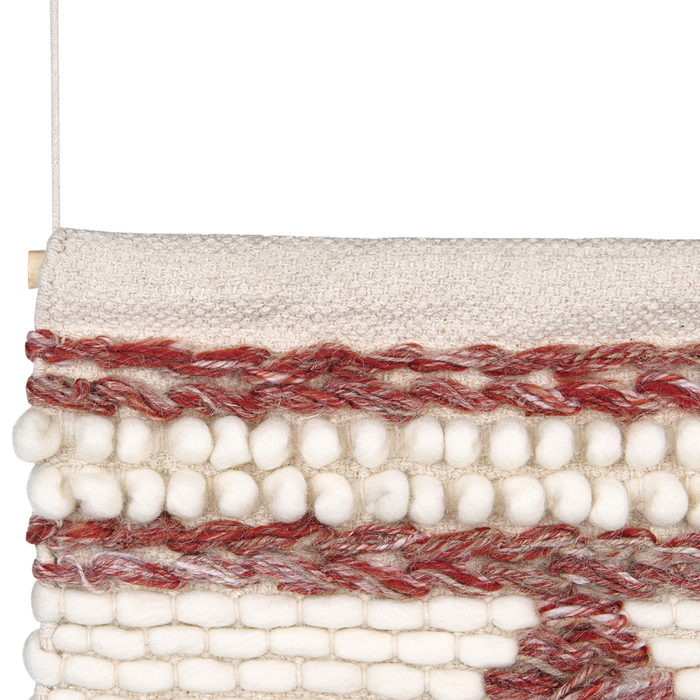 Decorazione da parete lana rossa e beige nappa fatta a mano arte da parete motivo geometrico boho per soggiorno camera da letto