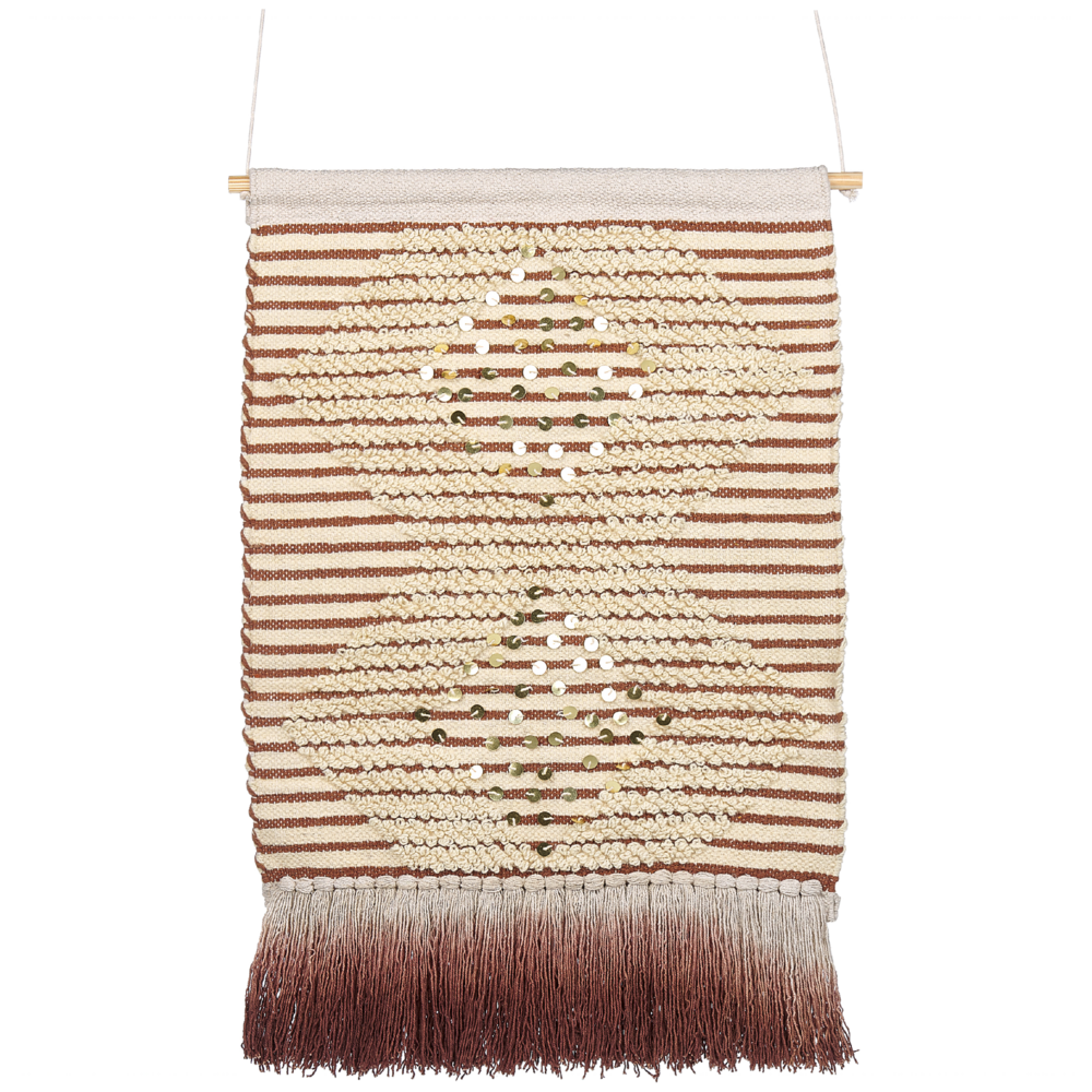 Decorazione da parete in cotone beige rosso fatto a mano con paillettes in nappa arte da parete motivo geometrico boho per soggiorno camera da letto