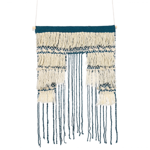 Decorazione da parete in cotone blu e beige con nappe fatte a mano decorazione da parete boho per soggiorno camera da letto