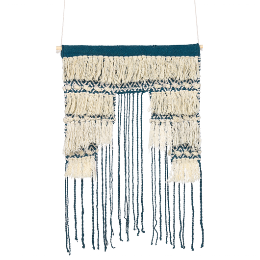 Decorazione da parete in cotone blu e beige con nappe fatte a mano decorazione da parete boho per soggiorno camera da letto