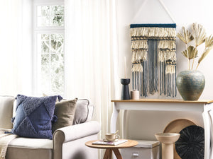 Decorazione da parete in cotone blu e beige con nappe fatte a mano decorazione da parete boho per soggiorno camera da letto