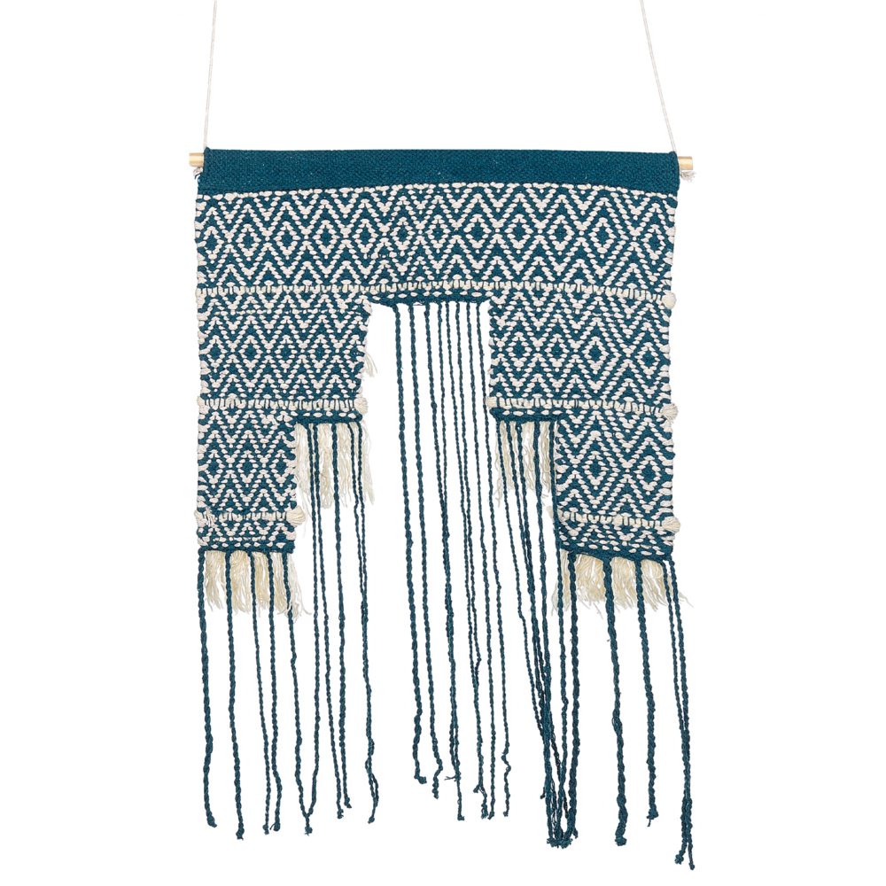 Decorazione da parete in cotone blu e beige con nappe fatte a mano decorazione da parete boho per soggiorno camera da letto