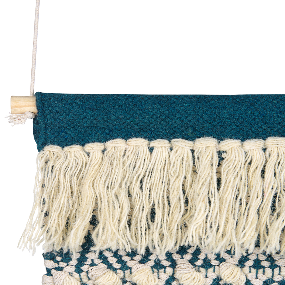 Decorazione da parete in cotone blu e beige con nappe fatte a mano decorazione da parete boho per soggiorno camera da letto