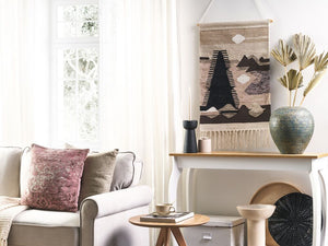 Decorazione da parete in cotone nero beige con nappa fatta a mano paesaggio boho per soggiorno camera da letto