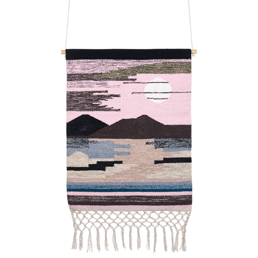 Decorazione da parete in cotone multicolore intrecciato a mano con frange decorative a motivo di montagna in stile boho per il soggiorno e la camera da letto