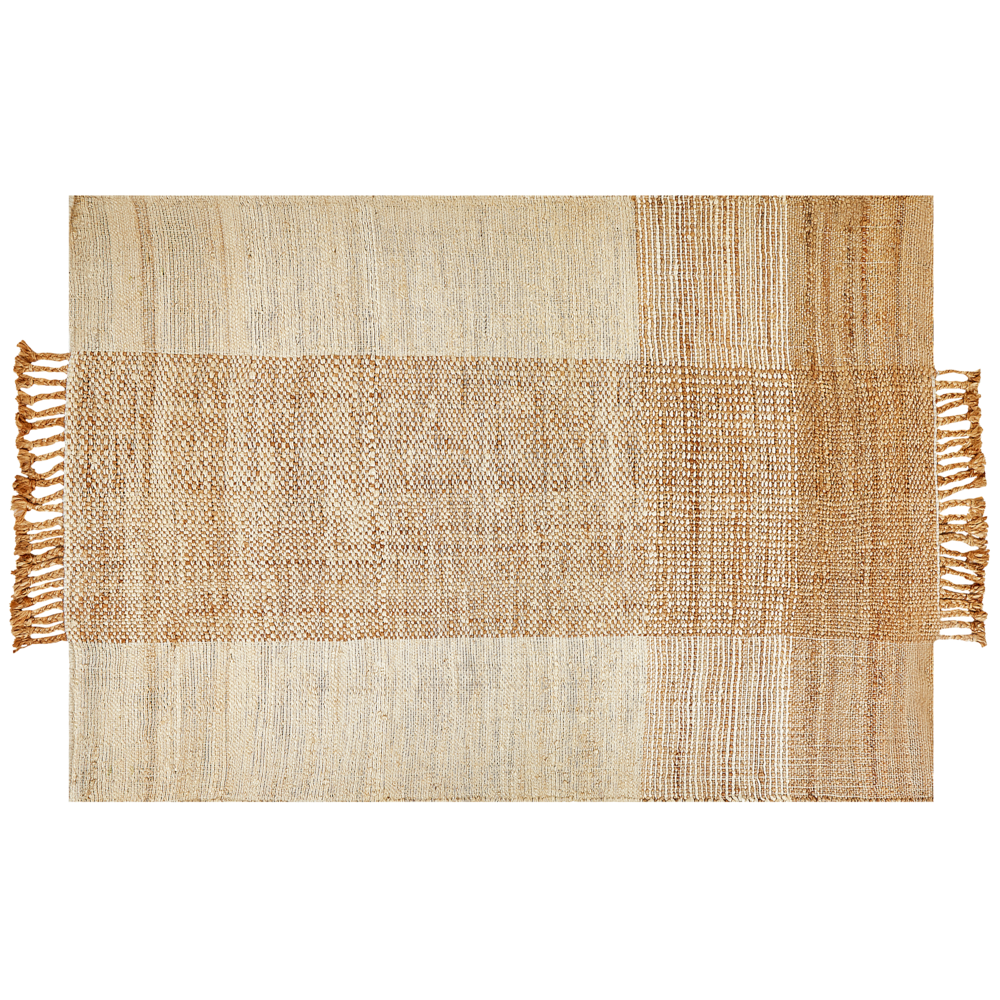 Tappeto in juta beige 140 x 200 cm con nappe motivo geometrico intrecciato a mano stile bohémien per soggiorno camera da letto