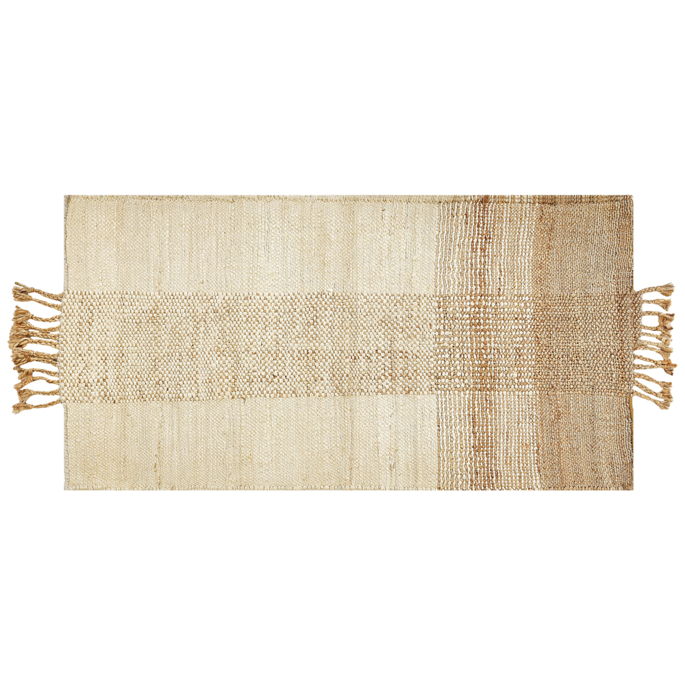 Tappeto juta beige 80 x 150 cm con nappe motivo geometrico intrecciato fatto a mano stile boho per soggiorno camera da letto