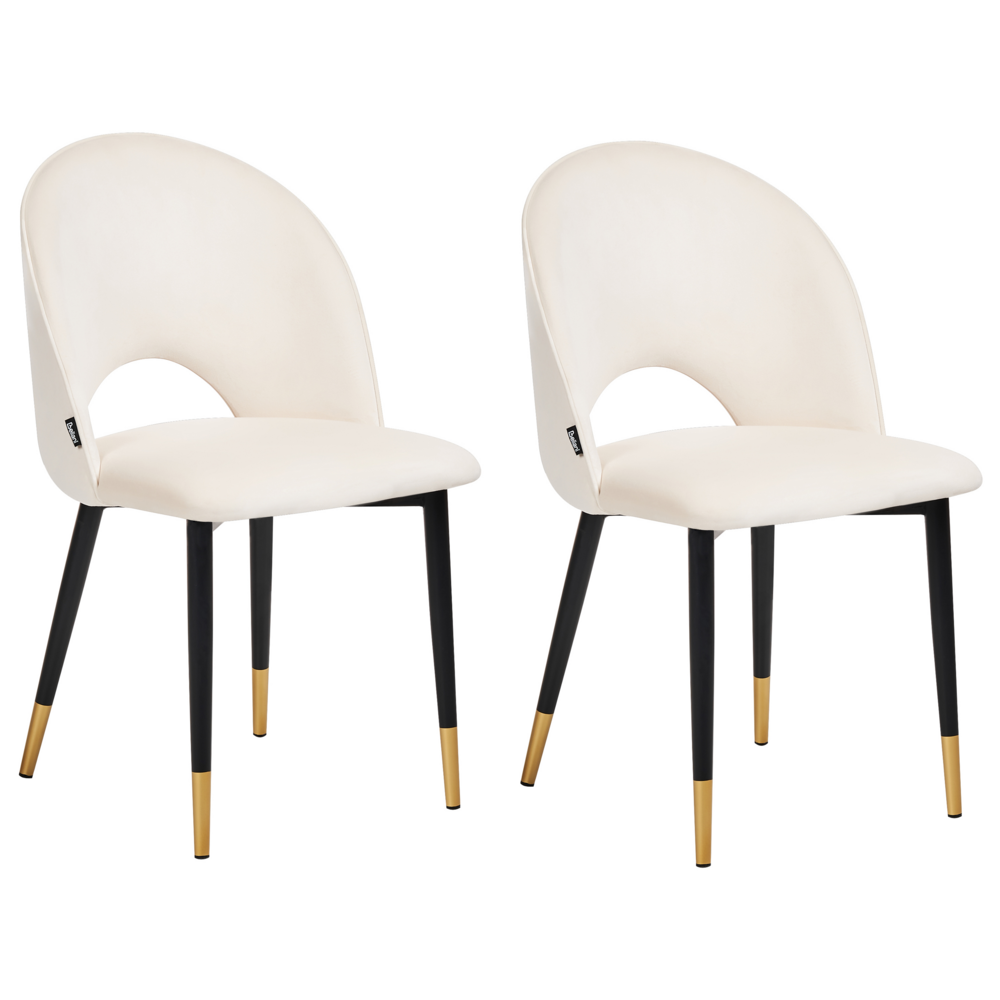 Set di 2 sedie da pranzo rivestimento in velluto beige chiaro gambe nere stile glamour retrò