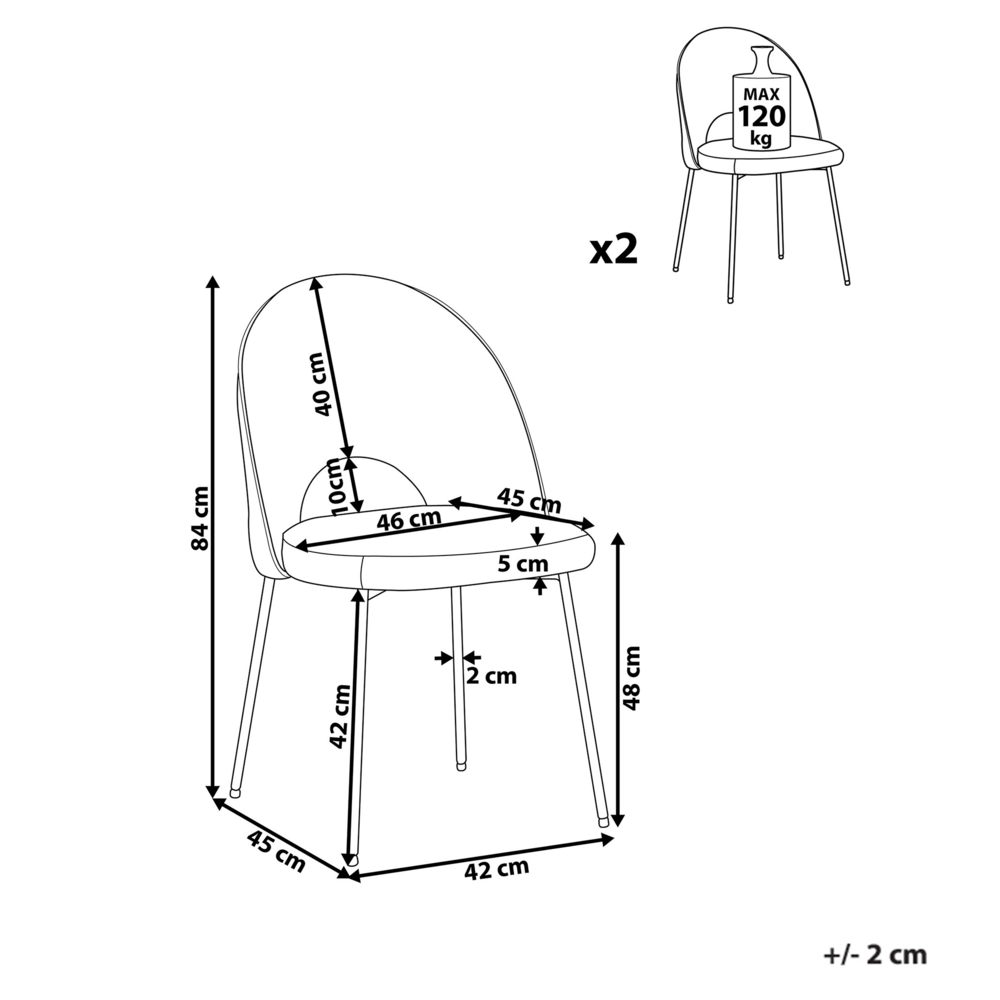 Set di 2 sedie da pranzo rivestimento in velluto beige chiaro gambe nere stile glamour retrò