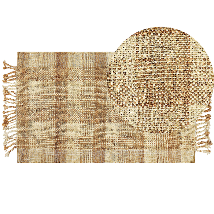 Tappeto juta beige 80 x 150 cm con nappe motivo geometrico intrecciato fatto a mano stile boho per soggiorno camera da letto