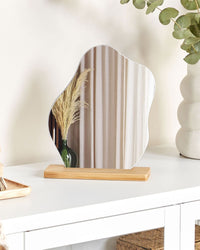 Specchio decorativo bordi irregolari con supporto in bambù 22 x 19 cm moderno glamour