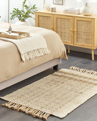 Tappeto juta beige 80 x 150 cm con nappe motivo geometrico intrecciato fatto a mano stile boho per soggiorno camera da letto