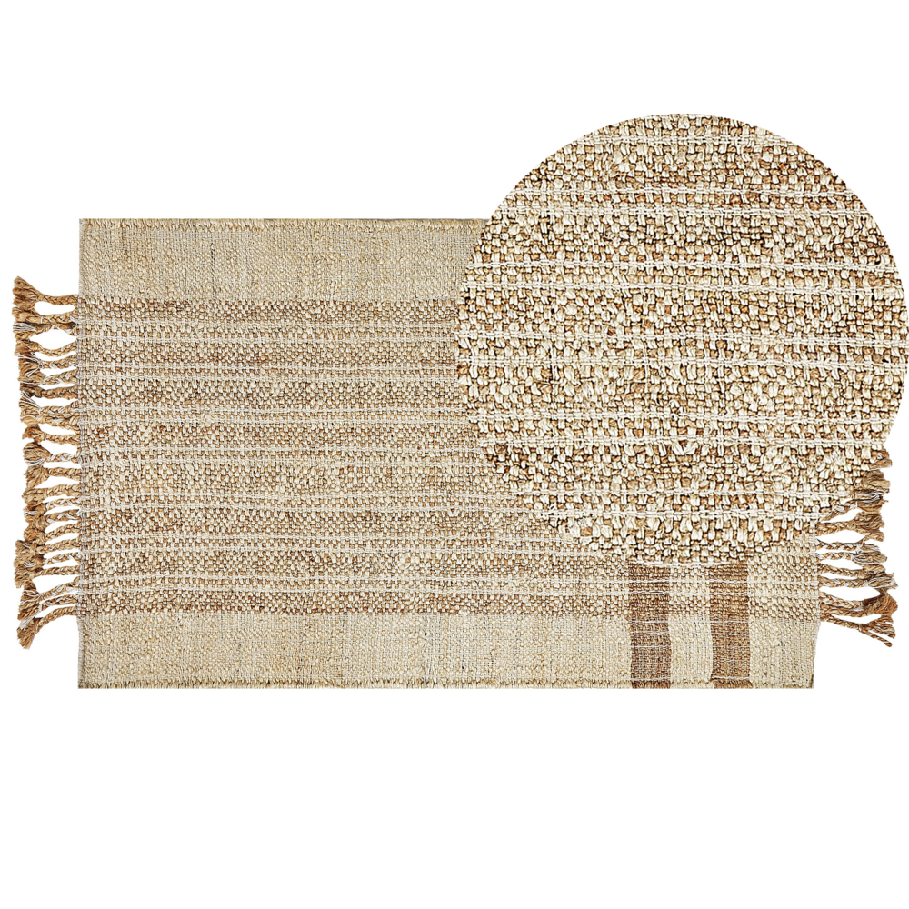 Tappeto juta beige 80 x 150 cm con nappe motivo geometrico intrecciato fatto a mano stile boho per soggiorno camera da letto