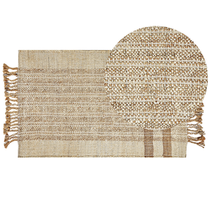 Tappeto juta beige 80 x 150 cm con nappe motivo geometrico intrecciato fatto a mano stile boho per soggiorno camera da letto