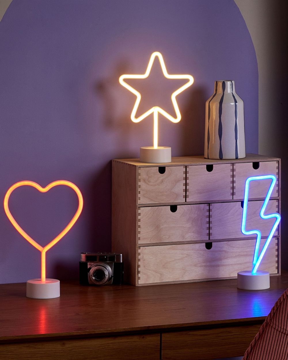 Set di 3 luci LED al neon a batterie multicolore soggiorno camera da letto cameretta
