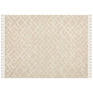 Tappeto Beige in Cotone 160 x 230 cm Minimalista Shaggy Nappa motivo Geometrico soggiorno camera da Letto