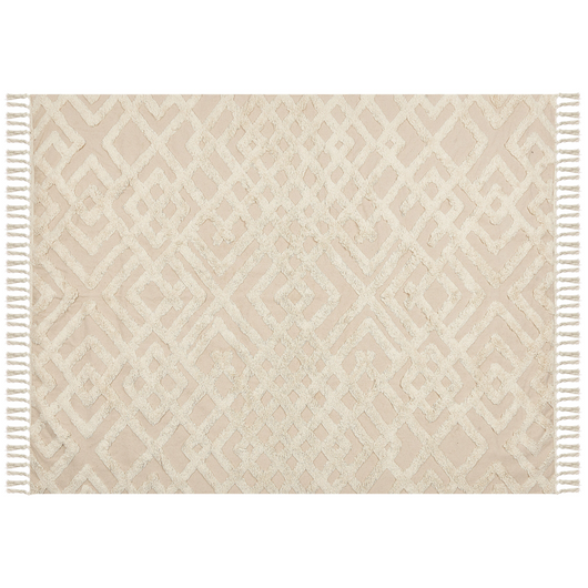 Tappeto Beige in Cotone 160 x 230 cm Minimalista Shaggy Nappa motivo Geometrico soggiorno camera da Letto