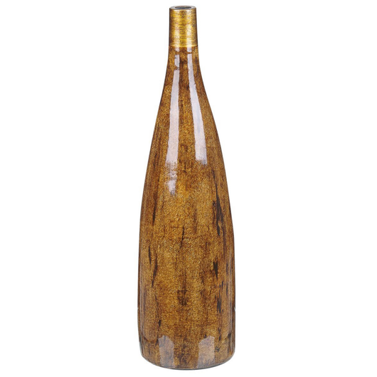 Vaso di terracotta color oro marrone effetto legno forma di bottiglia salotto moderno