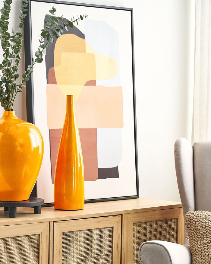 Vaso di terracotta alto a forma bottiglia color arancione 50 cm stile moderno soggiorno