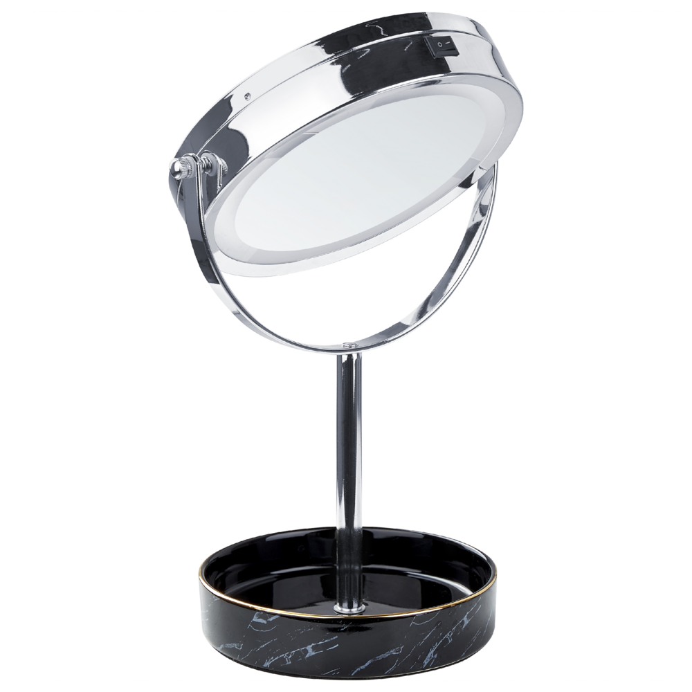 Specchio trucco con luci LED e telaio in ferro Ø 20 cm in color argento e nero moderno