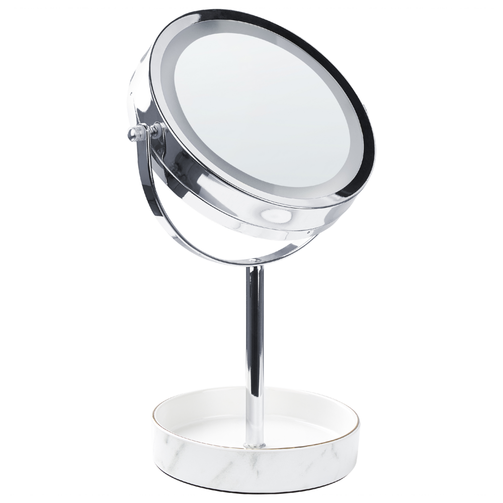 Specchio trucco con luci LED e telaio in ferro Ø 20 cm in color argento e bianco moderno