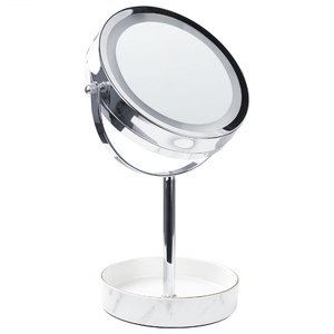 Specchio trucco con luci LED e telaio in ferro Ø 20 cm in color argento e bianco moderno