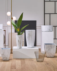 Set di 2 vasi per piante da esterno per interni effetto marmo bianco miscela di pietra quadrata dal design moderno