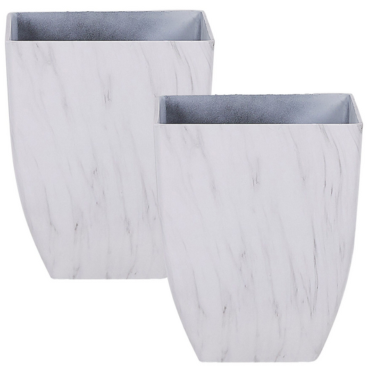 Set di 2 vasi per piante da esterno per interni effetto marmo bianco miscela di pietra quadrata dal design moderno