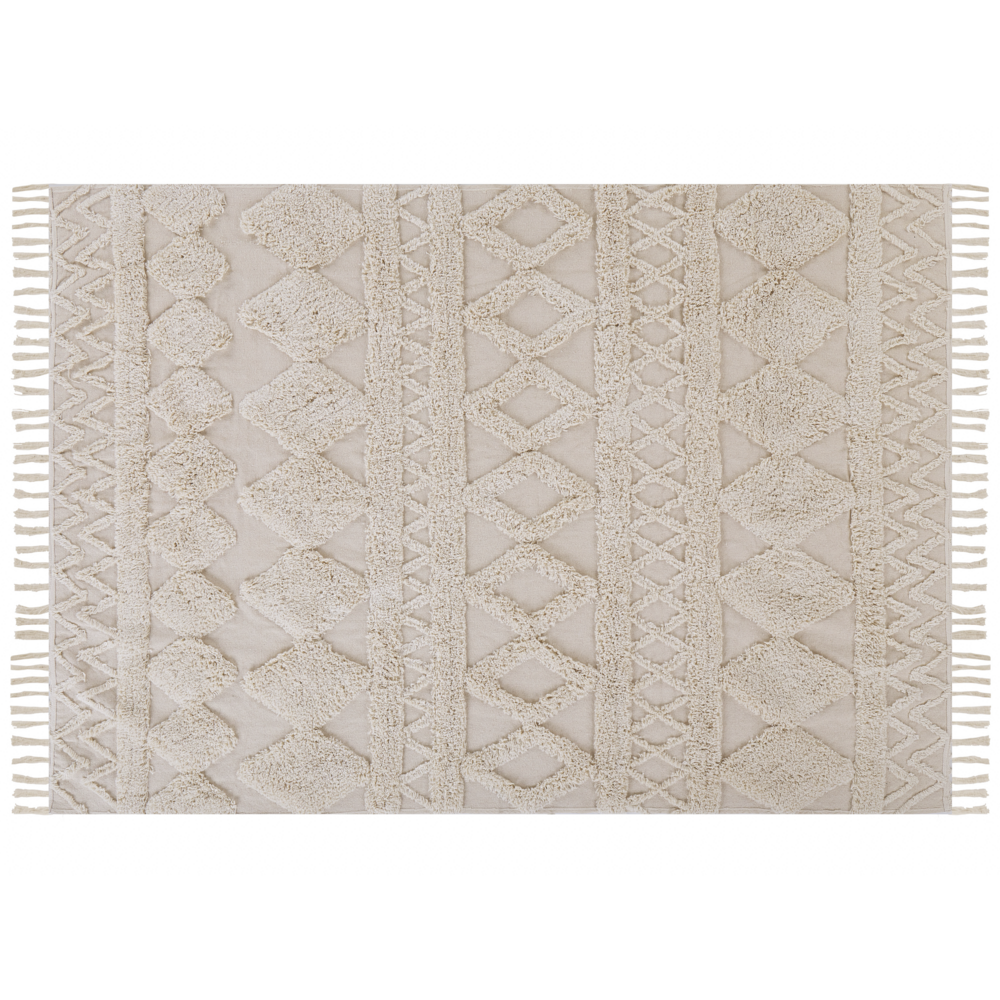 Tappeto minimalista beige in cotone con motivo geometrico 160 x 230 cm
