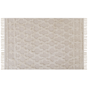 Tappeto Beige di Cotone Fatto a mano stile marocchino motivo con quadrifogli 140 x 200 cm