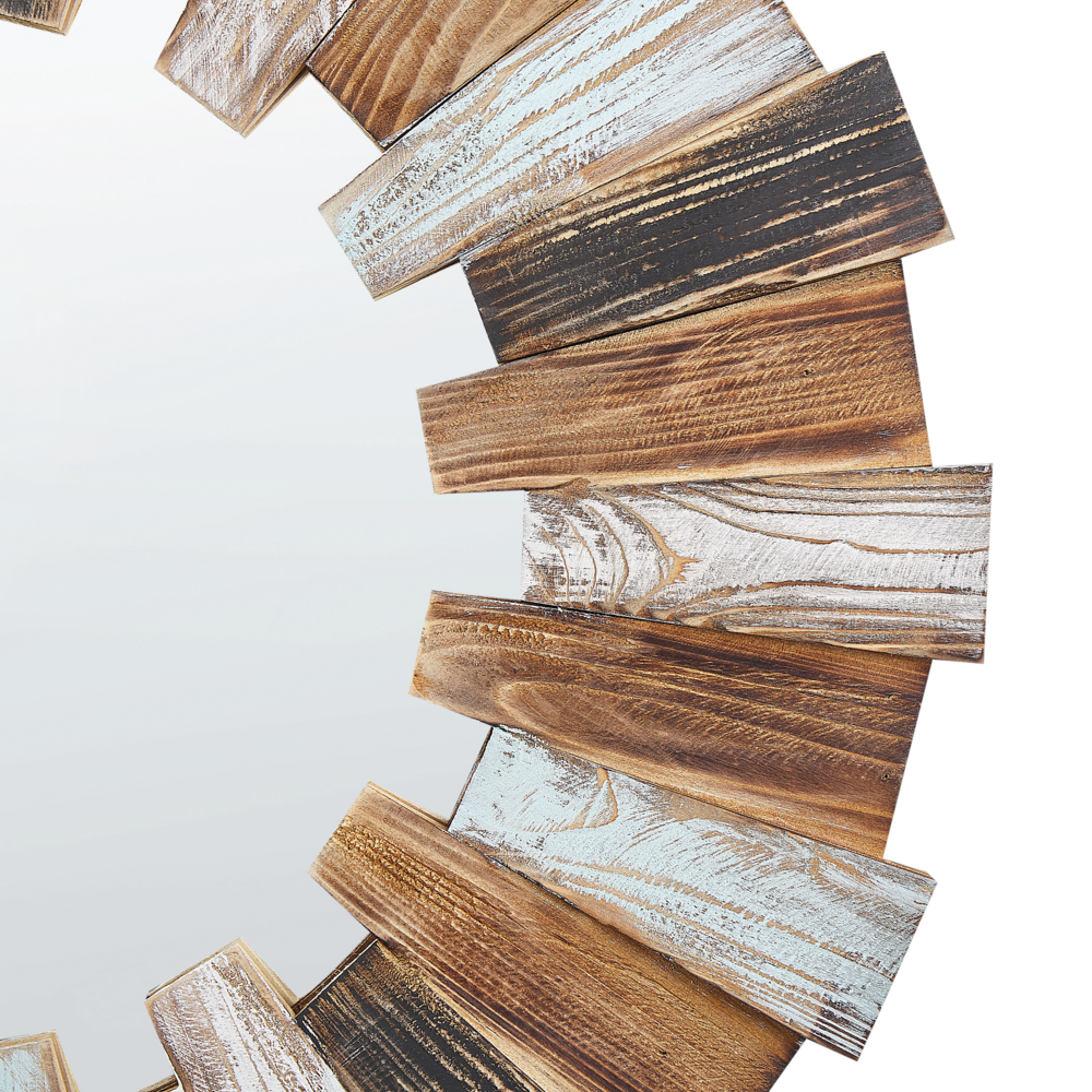 Specchio  parete  legno chiaro MDF impiallacciato 66 cm Rotondo Decorativo Fatto  mano Stile rustico