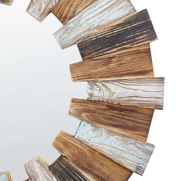 Specchio  parete  legno chiaro MDF impiallacciato 66 cm Rotondo Decorativo Fatto  mano Stile rustico