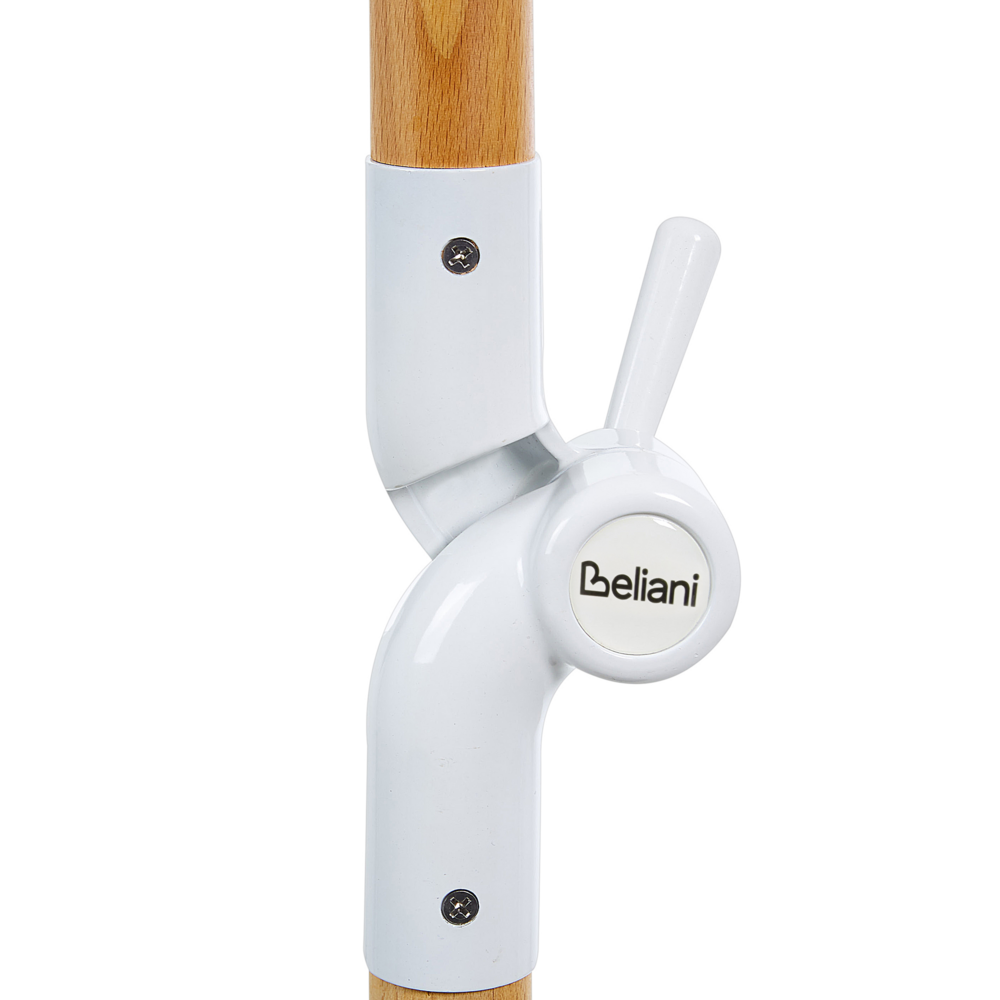 Ombrellone giardino tessuto bianco palo in legno faggio 150 cm Ombrellone esterno rotondo giardino retrò inclinabile resistente ai raggi UV